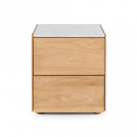 Cube Oak Bed side Table - Natural with Marble Top