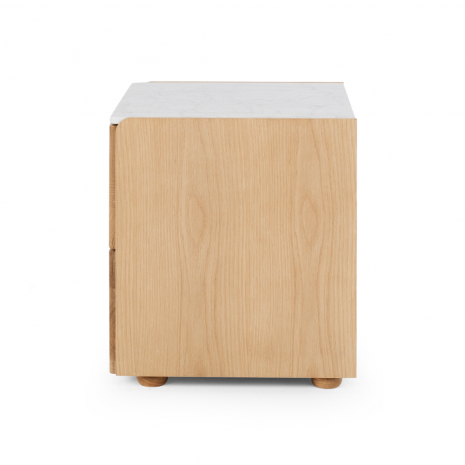 Cube Oak Bed side Table - Natural with Marble Top