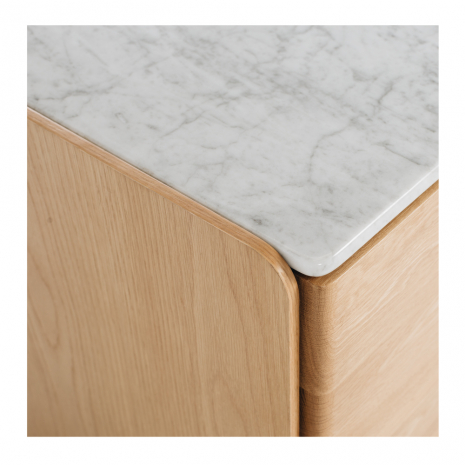 Cube Oak Bed side Table - Natural with Marble Top