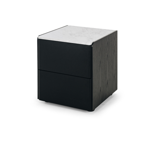 Cube Oak Bed Side Table - Black with Marble Top