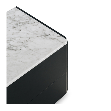 Cube Oak Bed Side Table - Black with Marble Top